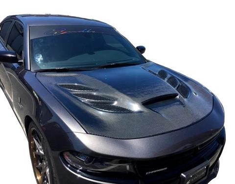 Black Ops Carbon Fiber Sniper Style Hood 15-up Dodge Charger - Click Image to Close